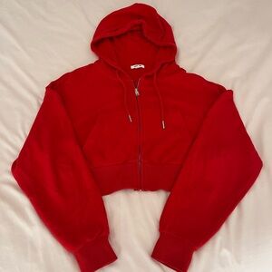 Garage Small Red Cropped Zip Up Hoodie / Sweatshirt